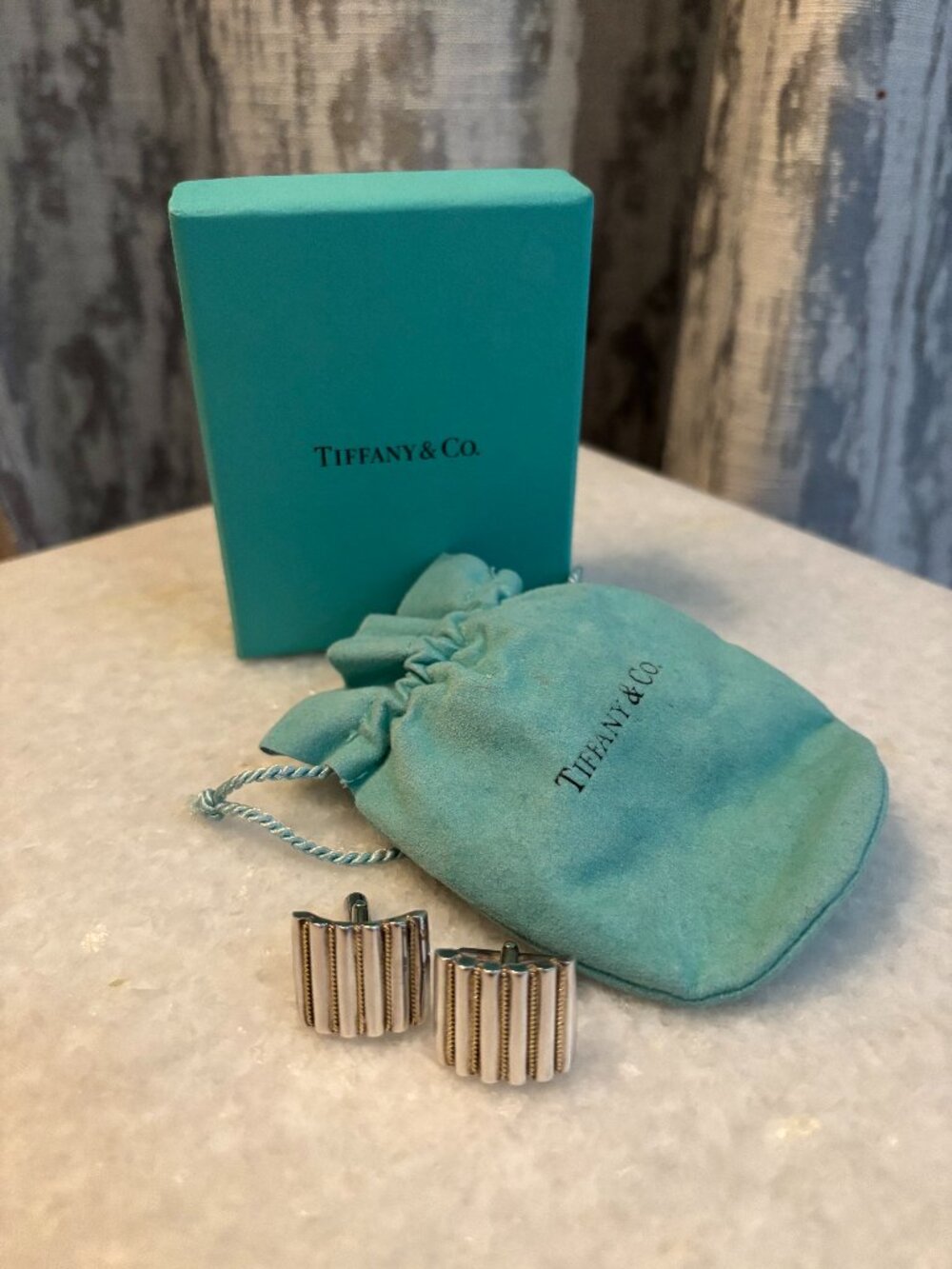 Tiffany & Co. Sterling Silver & 18K Gold Ribbed Cufflinks (Box & Pouch Included)